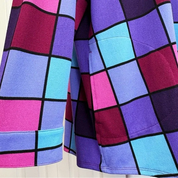 Denim & Co. Bold Colorful Check Print Knit Button Down Tunic Shirt 1X - Picture 11 of 16